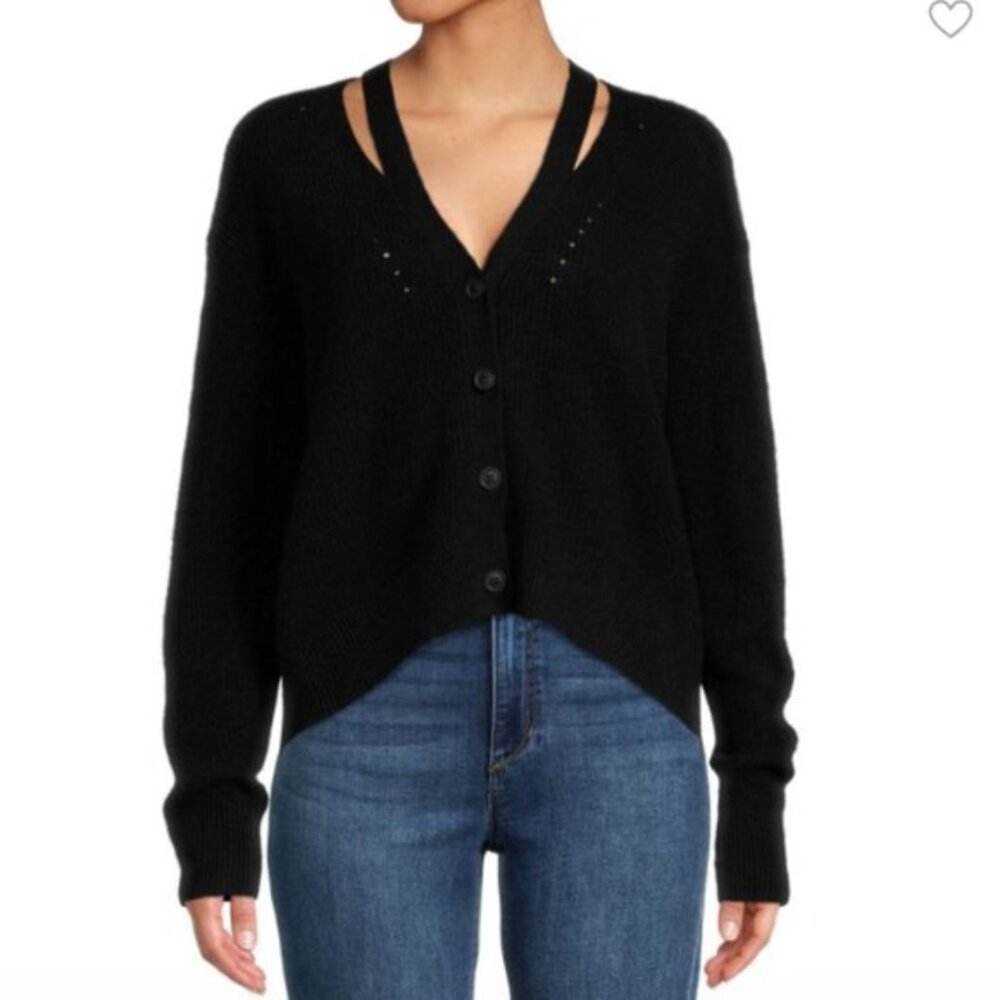 360 CASHMERE Cecile Cutout Cashmere Cardigan Black , Sz.M